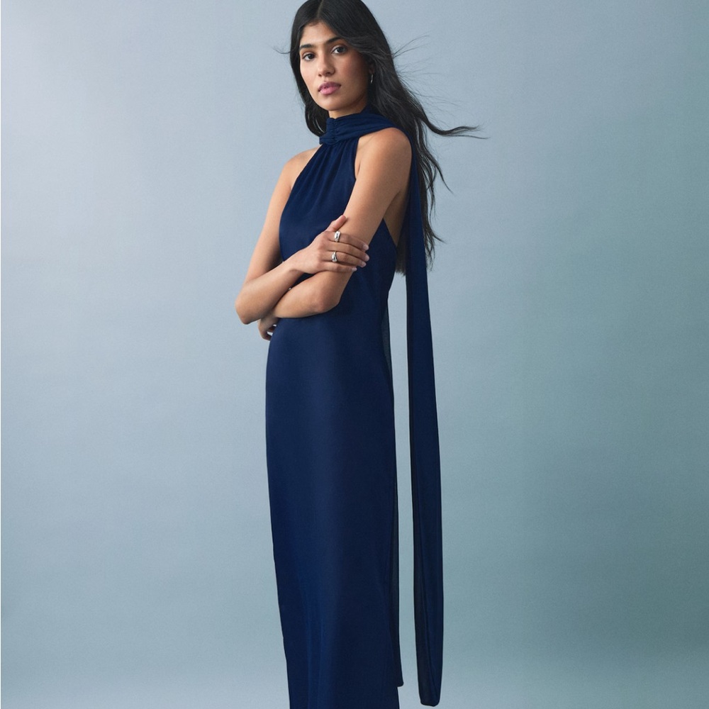 Mango Elegant Navy Blue Halter Dress